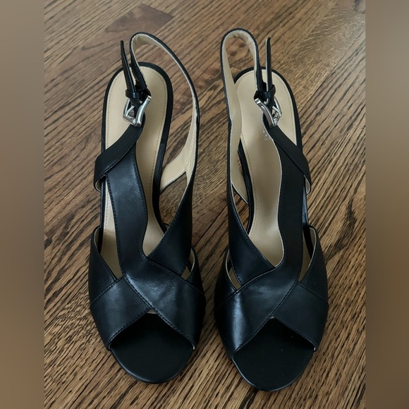 Michael Michael Kors | Black Stiletto Slingback Heels Open Toe Criss-Cross Sz 10 - Picture 2 of 7